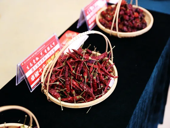 Dried chili products displayed at the Hefei event.