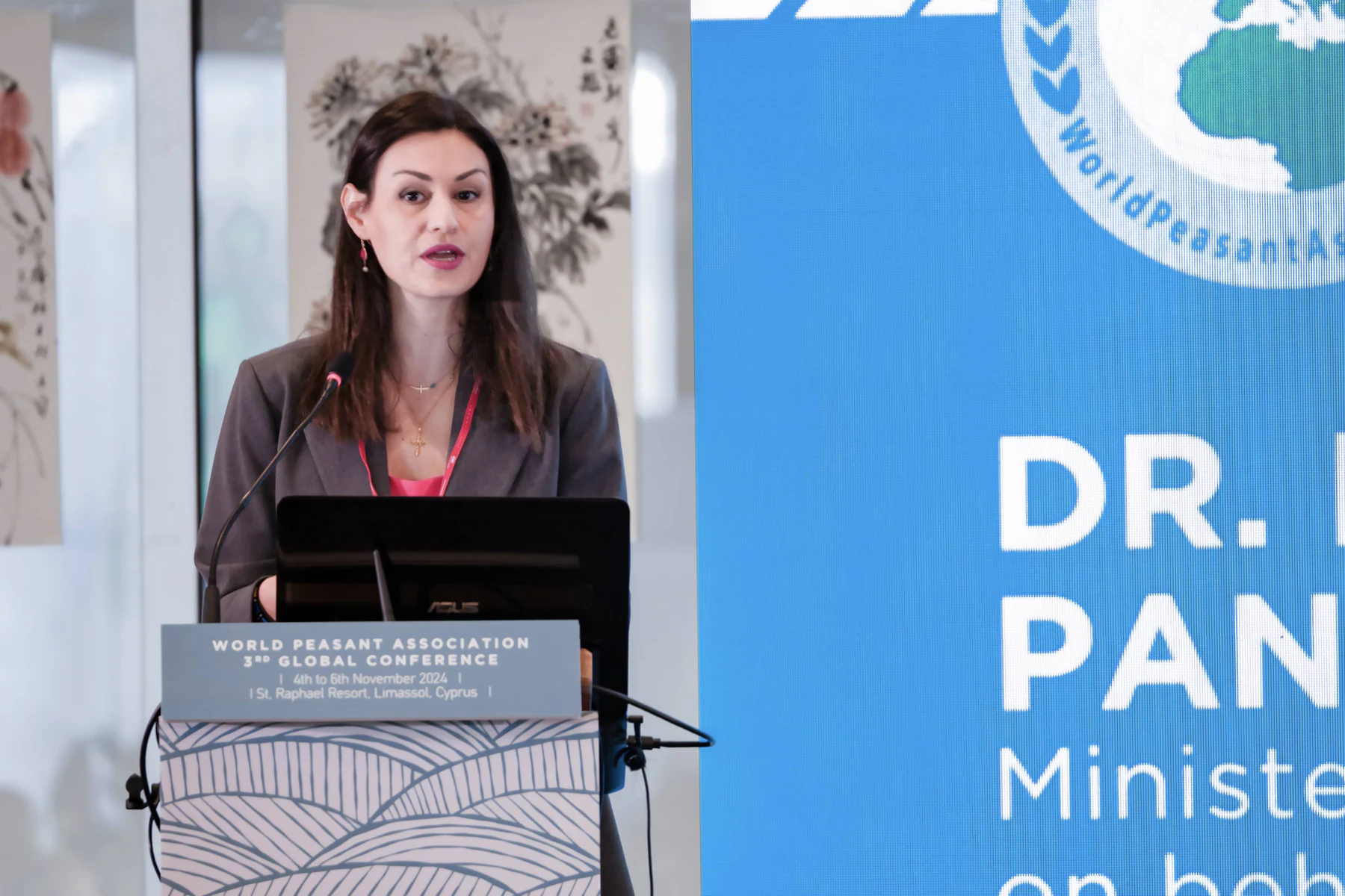 Cyprus agriculture minister addresses the third Global Farmers Forum in Limassol.